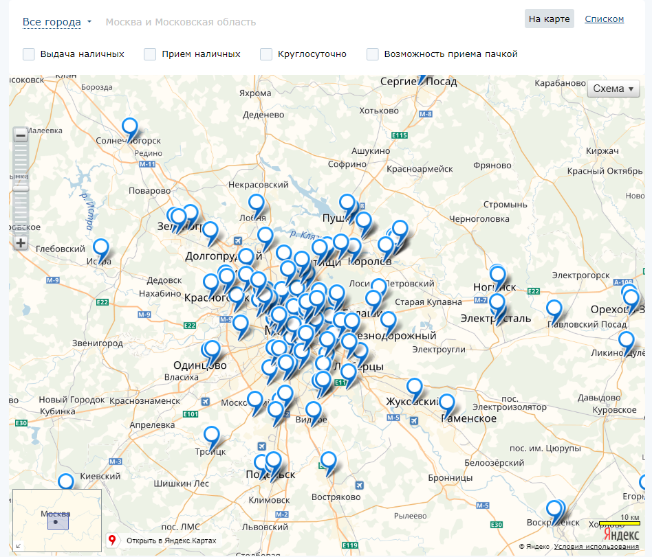 Банки-партнеры Совкомбанка на карте в Москве